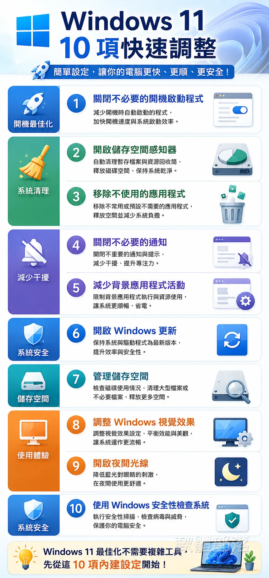 Windows 11 10 項快速調整