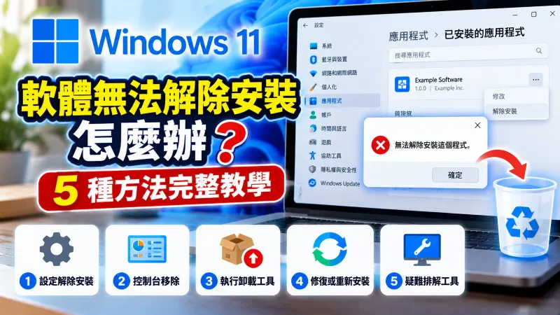Windows 11 軟體無法解除安裝怎麼辦?5 種方法完整教學