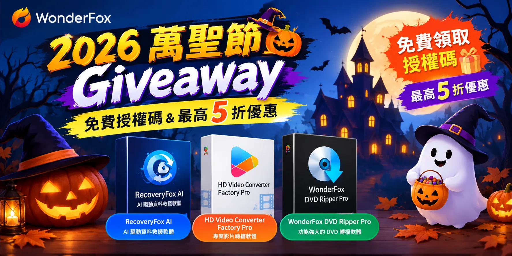 WonderFox 2026 萬聖節 Giveaway 免費贈送活動|三款旗艦軟體免費領取與最高 5 折優惠